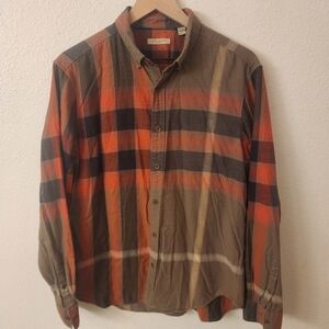 Burberry Brit Holmes Olive Cotton Nova Check Button Down Shirt Mens Large